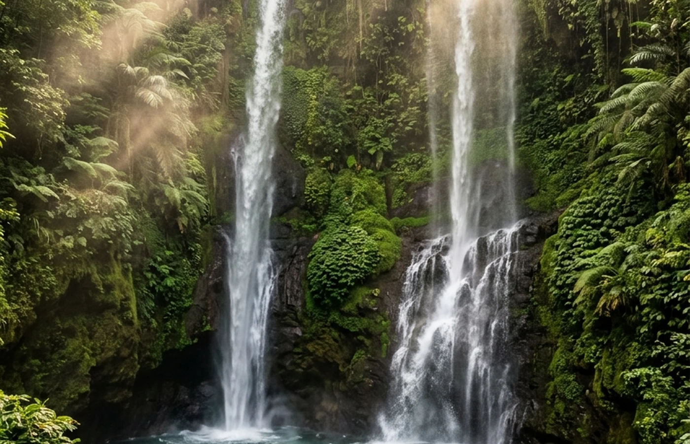 North Bali, Bali — misty volcanic peaks and lush jungle waterfalls